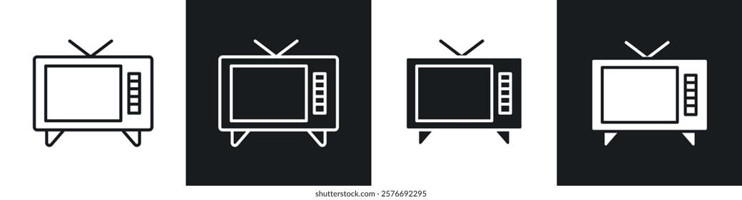 Television icons collection in black and white solid and line style