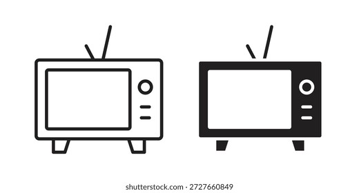 Coleção de ícones de televisão. Ícones finos lineares e planos pretos