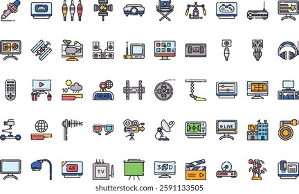 Television icons High-Quality Vector Icons Collection with Editable Stroke. Ideal for Professional and Creative Projects.