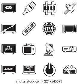 Television Icons. Line With Fill Design. Vector Illustration.