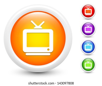 Television Icons on Round Button Collection Original Illustration