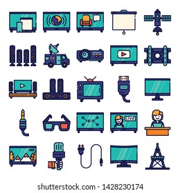 Television icons pack. Isolated television symbols collection. Graphic icons element