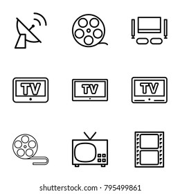 Television icons. set of 9 editable outline television icons such as tv, camera tape, movie tape, tv set