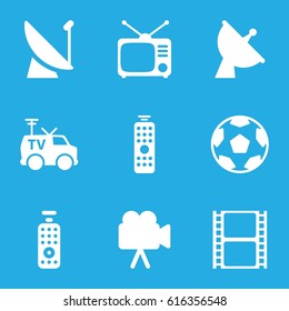 Television icons set. set of 9 television filled icons such as satellite, movie tape, Tv, camera, TV van