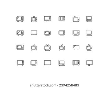 Iconos de televisión establecidos. colección de símbolos de estilo lineal, paquete de signos de línea. gráficos vectoriales. 