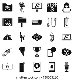 Television icons set. Simple set of 25 televisor vector icons for web isolated on white background