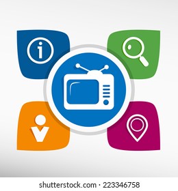 Television and icons set vector illustration. Modern Flat style 
