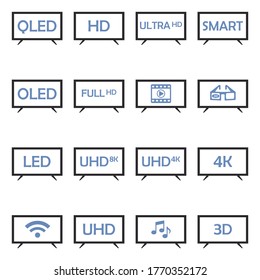 Television Icons. Two Tone Flat Design. Vector Illustration.