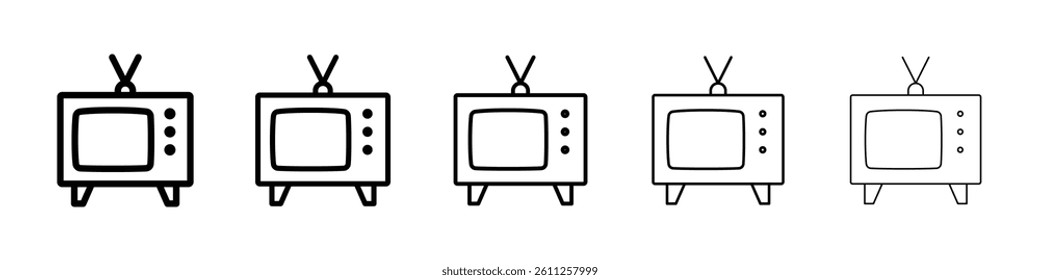 Television icons vector set in different stroke line style