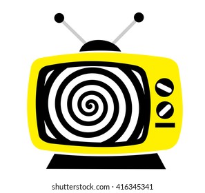 Television as influential mass media - hypnotic spiral on the screen. Metaphor of mind control, propaganda, brainwashing and manipulation caused by watching TV and mainstream broadcasting