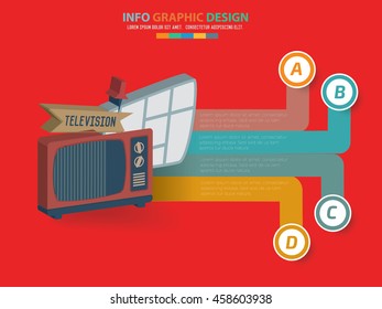 Television info graphic on red background,vector