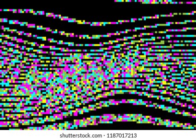 Television interference. Pattern with glitches. Geometric abstraction with pixel art elements. Grunge background. Scalable vector graphics. Colorful.