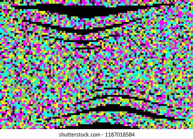 Television interference. Pattern with glitches. Geometric abstraction with pixel art elements. Grunge background. Scalable vector graphics. Colorful.