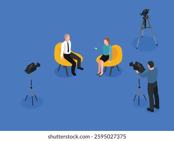 Television Interview Setup 3d flat vector illustrations
