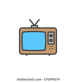 Television Line Icon, Filled Outline Vector Sign, Linear Colorful Pictogram Isolated On White. Cable TV Symbol, Logo Illustration