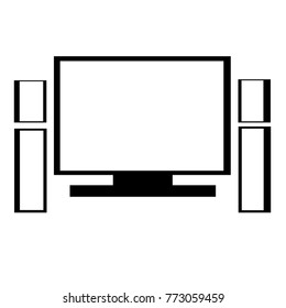 Television line icon. Flat. White and black. Illustration
 can be used in the internet advertisements,
banners, websites, infographics.

