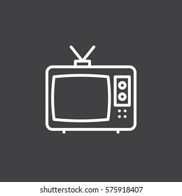 Television line icon, outline vector sign, linear white pictogram isolated on gray. Cable TV symbol, logo illustration