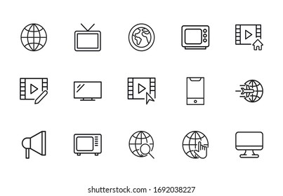 television line icons set. Stroke vector elements for trendy design. Simple pictograms for mobile concept and web apps. Vector line icons isolated on a white background. 