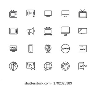 iconos de la línea de televisión. Elementos vectoriales de trazo para el diseño moderno. Pictogramas simples para concepto móvil y aplicaciones web. Iconos de línea de vectores aislados en un fondo blanco. 