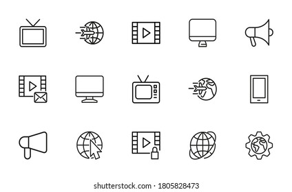 Television line icons set. Stroke vector elements for trendy design. Simple pictograms for mobile concept and web apps. Vector line icons isolated on a white background.