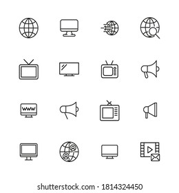 Television line icons set. Stroke vector elements for trendy design. Simple pictograms for mobile concept and web apps. Vector line icons isolated on a white background.