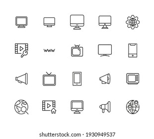 Television line icons set. Stroke vector elements for trendy design. Simple pictograms for mobile concept and web apps. Vector line icons isolated on a white background.