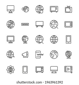 Television line icons set. Stroke vector elements for trendy design. Simple pictograms for mobile concept and web apps. Vector line icons isolated on a white background.