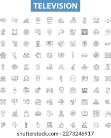 Television line icons, signs set. Television, TV, LCD, LED, Monitor, Plasmas, Digital, Big Screen, Video outline vector illustrations.