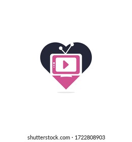 Television logo design. TV media heart shape concept  logo design. TV Service Logo Template Design.