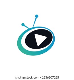 logotipo de televisión con botón de reproducción en color azul
