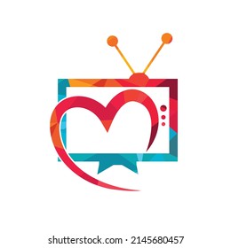 Television love vector logo design. TV with heart icon vector design.	