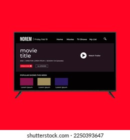 Television menu display monitor isolated on red. Netflix. UI. UX. User interface user experience. youtube