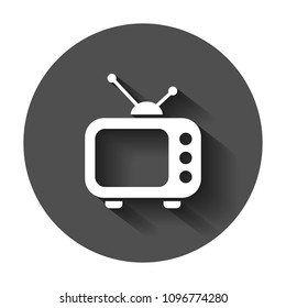 Television monitor in flat style. Tv screen illustration with long shadow. Tv show concept.