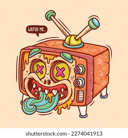 Ilustración del doodle del vector de color dibujado a mano de la televisión