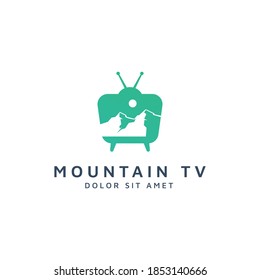 diseño del logotipo de la televisión y del espacio negativo de montaña