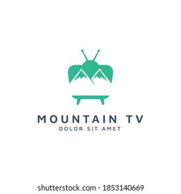 television and mountain negative space logo design