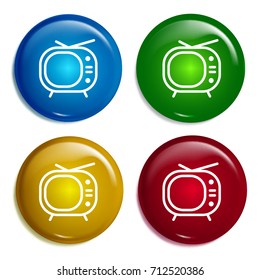 Television multi color gradient glossy badge icon set. Realistic shiny badge icon or logo mockup