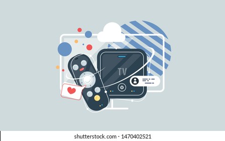 Television multimedia box. vector flat illustration. Smart TV box.