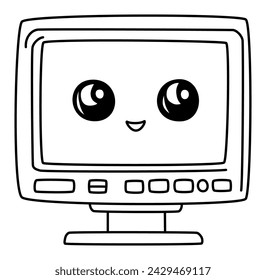 Television - Old TV from Yesteryears Boasts a Stable Base, Designed with Childlike Appeal and Equipped with Buttons Located at the Bottom, Outlined in Clear Thick Lines with Minimal Detail
