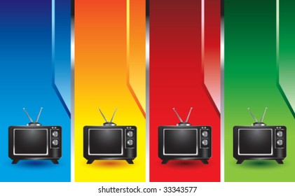 television on colored banners