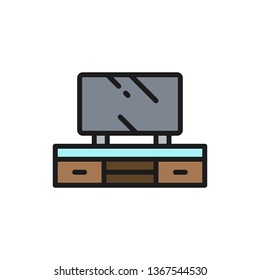 Television on nightstand flat color line icon.