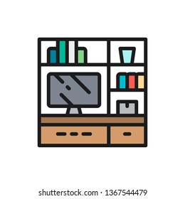 Television on stand flat color line icon.