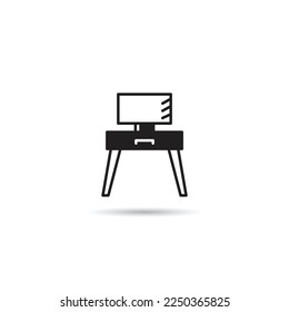 icono de la televisión en la mesa sobre fondo blanco