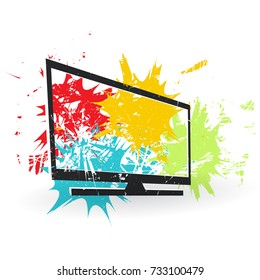 Television on white background with color spots. Grunge vector illustration - Shutterstock ID 733100479