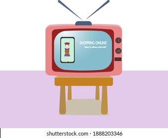 Television, Online sales, Product delivery, Online sales, Shopping via Internet, Online shopping store on website and mobile phone design, Vector illustration. Delivery, parcel delivery,