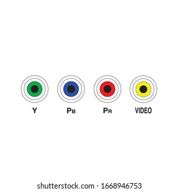 Television and other Technical devices RCA ports. Y Pb Pr video ports indication. Stock Vector illustration isolated on white background.