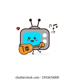 Television play guitar cute character illustration