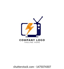 Television Power logo vector icon ilustration, flash lightning tv
