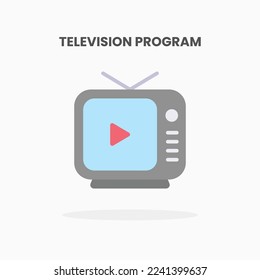 Television program icon flat. Vector illustration on white background. Can used for web, app, digital product, presentation, UI and many more.