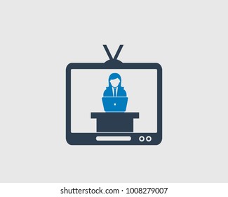 Television Program Icon on gray background.